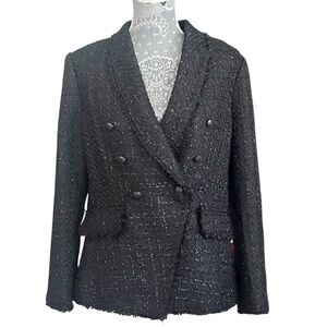White House Black Market Black Metallic Tweed Double-Breasted Blazer NWT Size 14